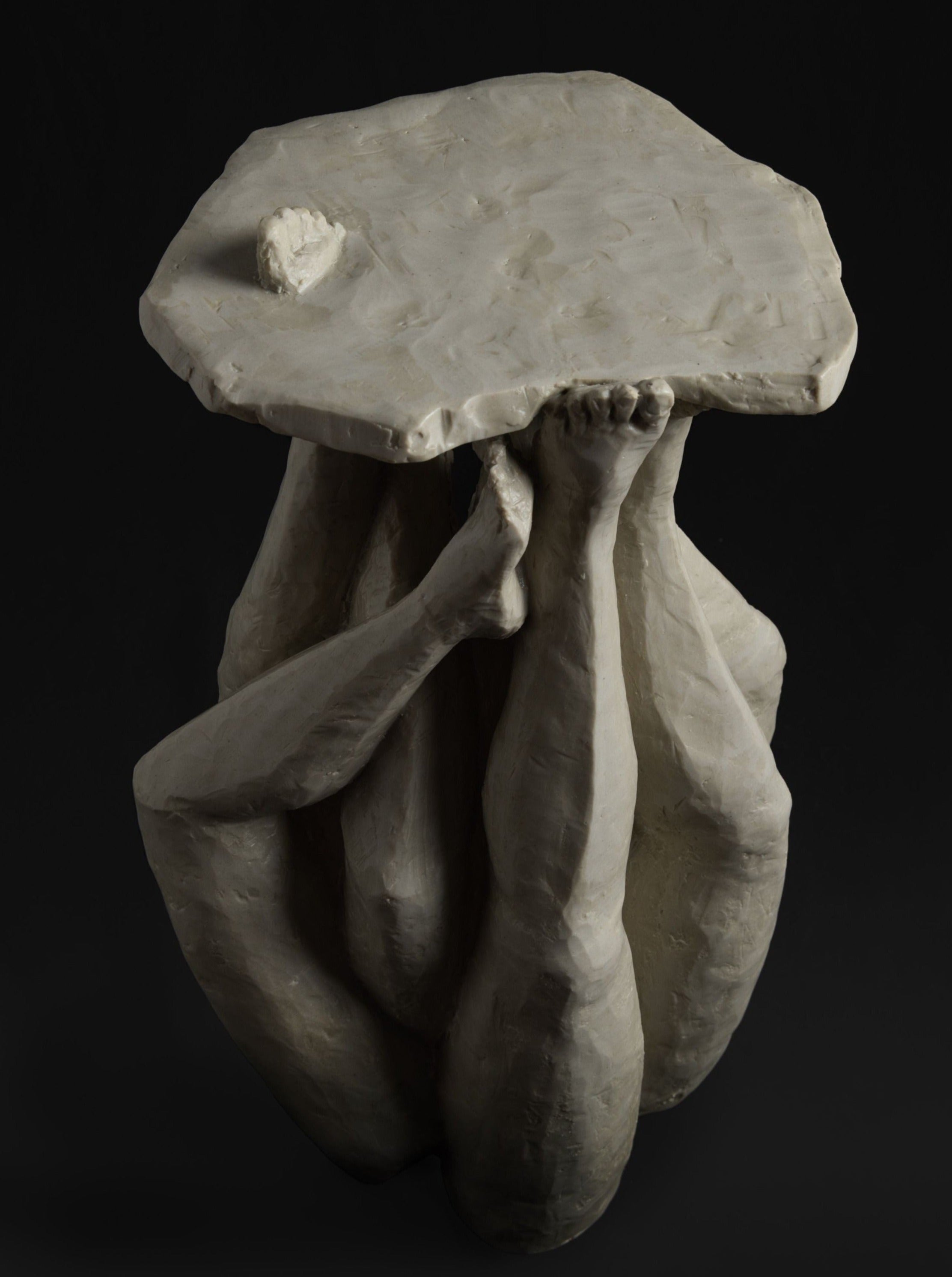 Contemporary Sculptural Side Table in Resin and Stone – Septem by Marcela Cure — top view highlighting textured stone surface