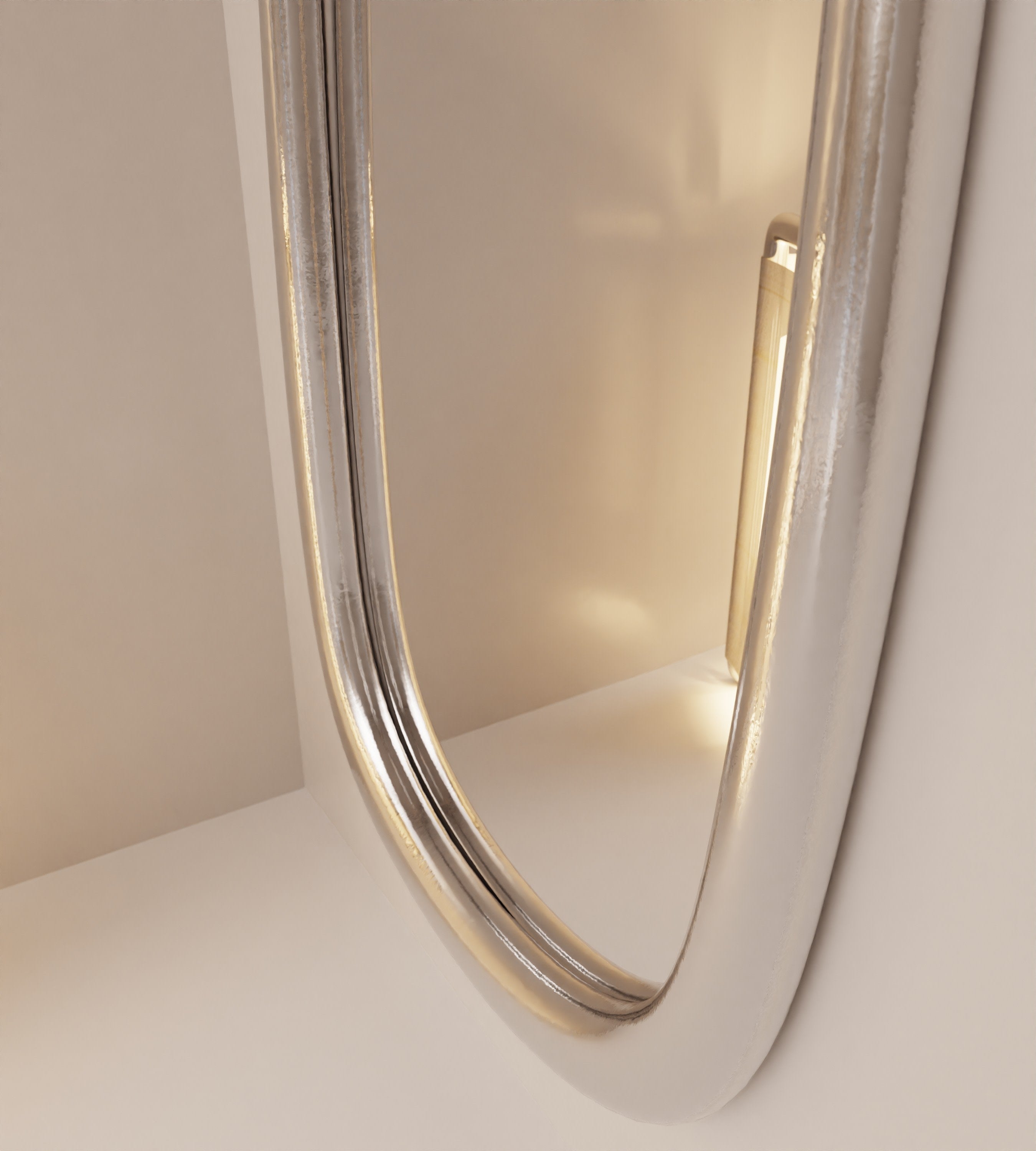 “Lago” Wall Mirror | Liquid Metal — side angle