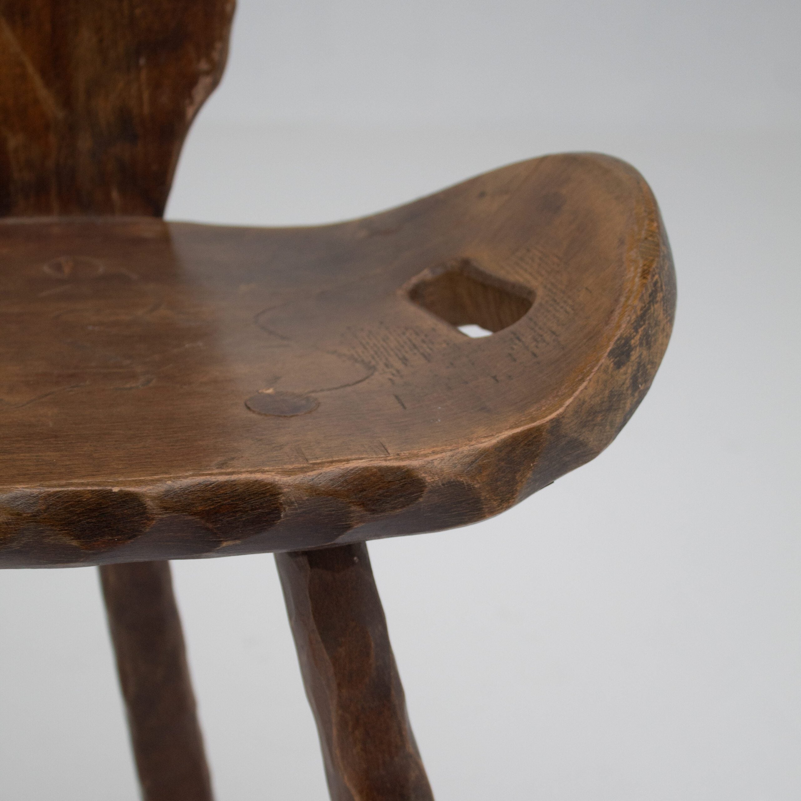 Set of 6 Brutalist Solid Wood Stools, 1970s — alternate view