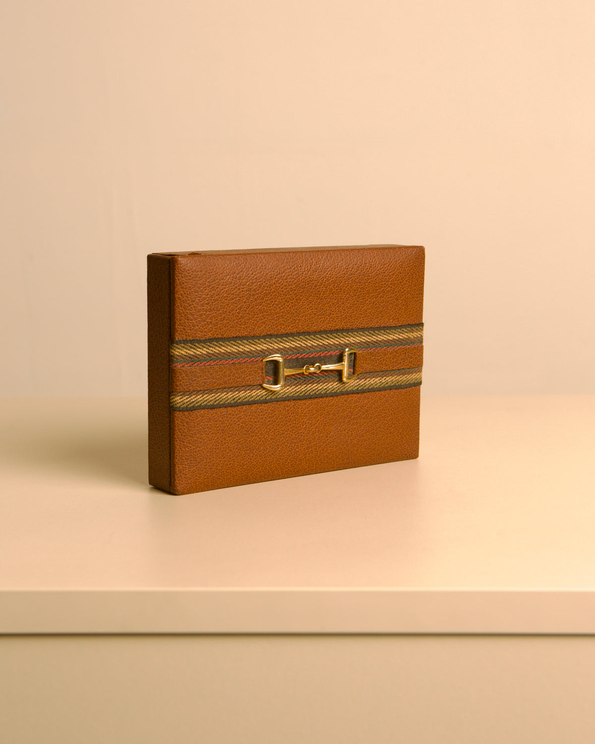 French brown leather box in the style of Hermès, 1960s — side angle