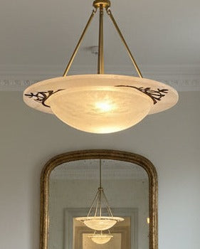 Art Deco Revival Carved Alabaster Plafonnier by Maud Vaughan | The Oblist — carved alabaster, gold accents