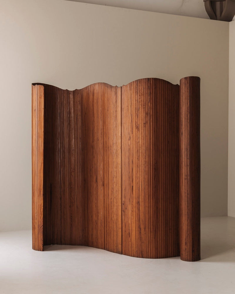 S.N.S.A. Pine Tambour Room Divider, France 1950s by Modern Living | The Oblist