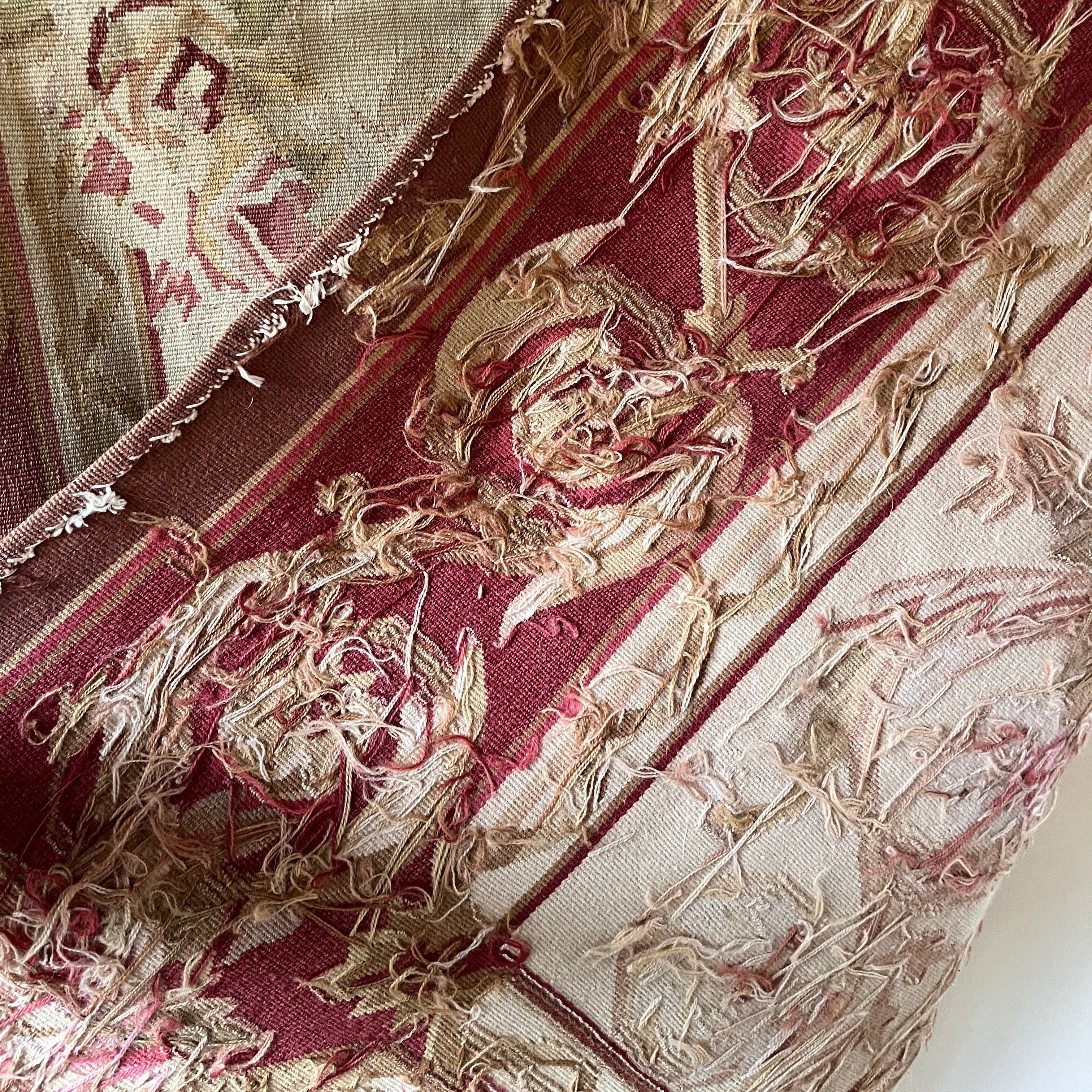 Late 19th Century Aubusson Tapestry with Floral Medallion — top view showing intricate floral details