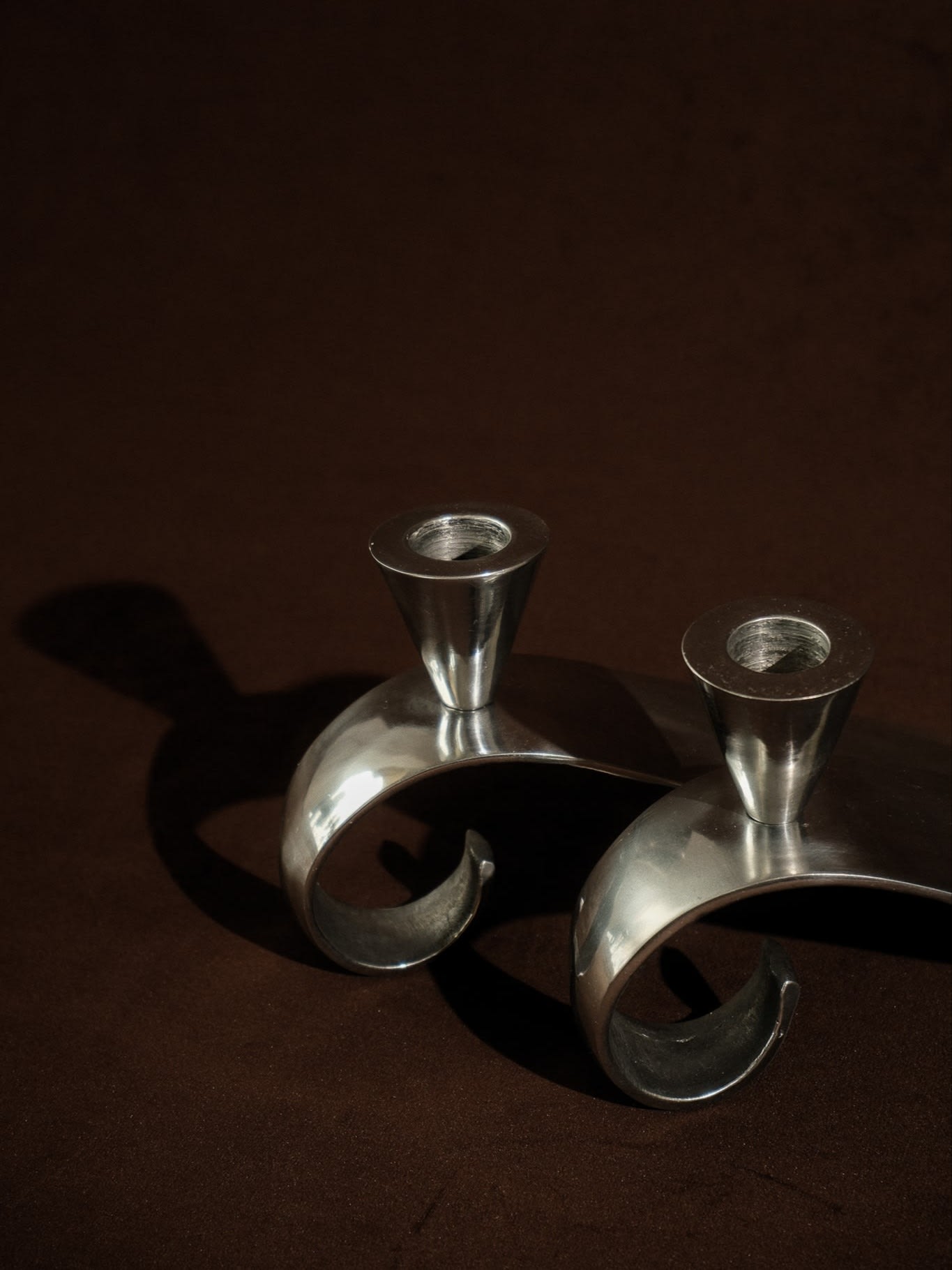Set of 2 Comma Candlesticks, Attributed to Matthew Hilton — detail view