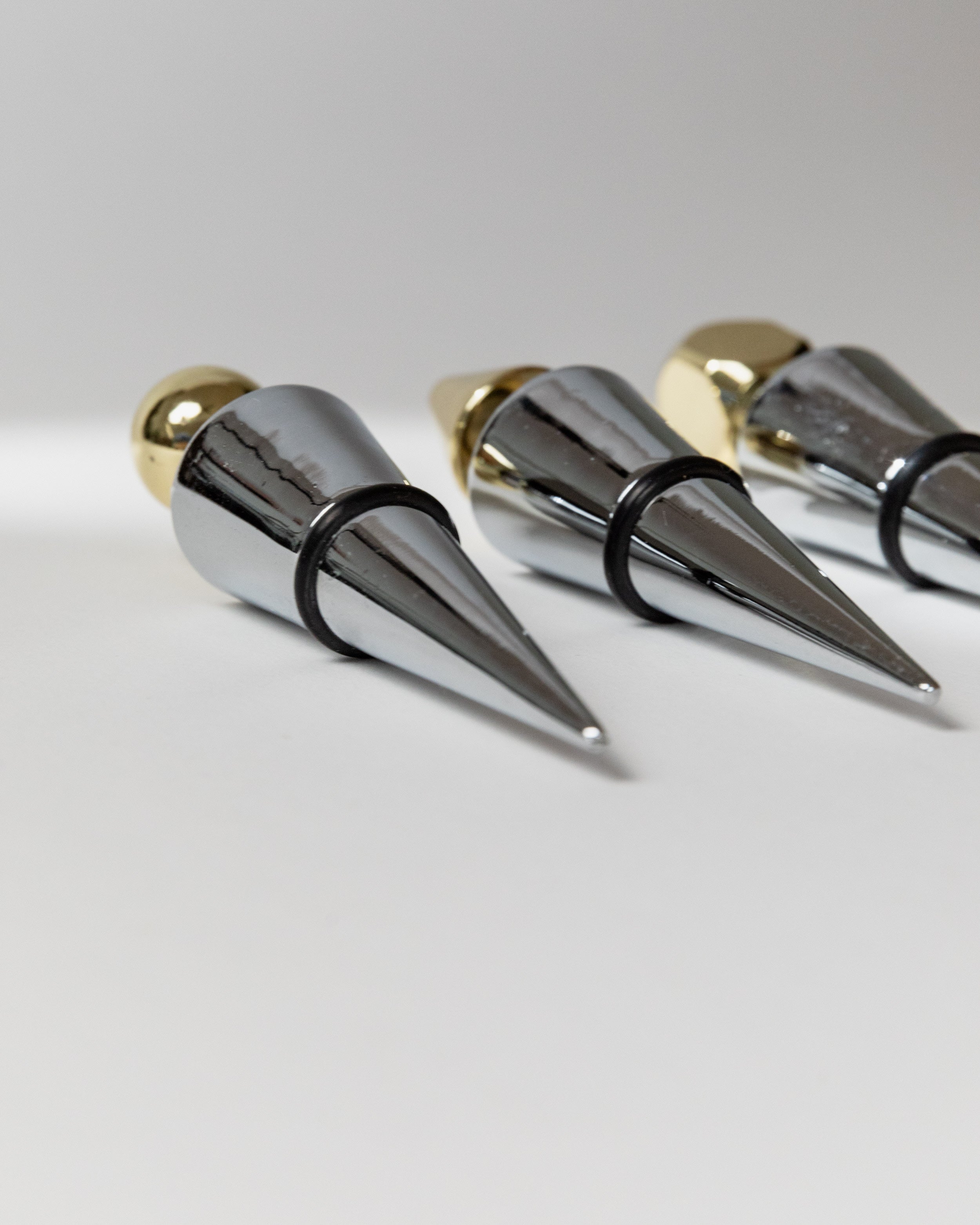 Set of 3 Bottle Stoppers Metal, Italy 80s