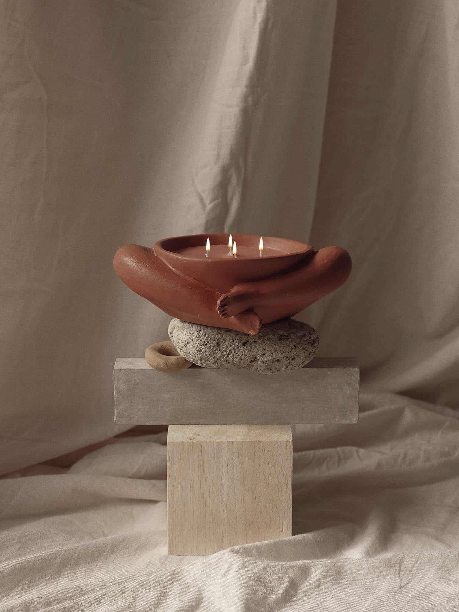 Contemporary Sculptural Candle in Resin and Stone – Tobacco by Marcela Cure | The Oblist — handcrafted terracotta and stone