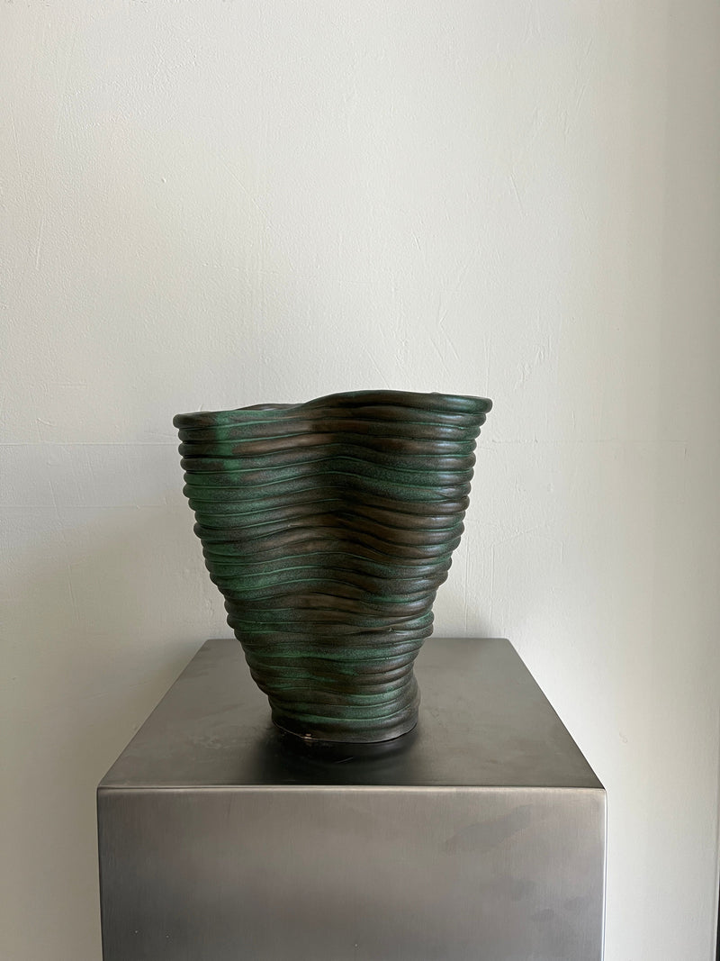 Handsculpted Ceramic Vase Antique Green — detail view