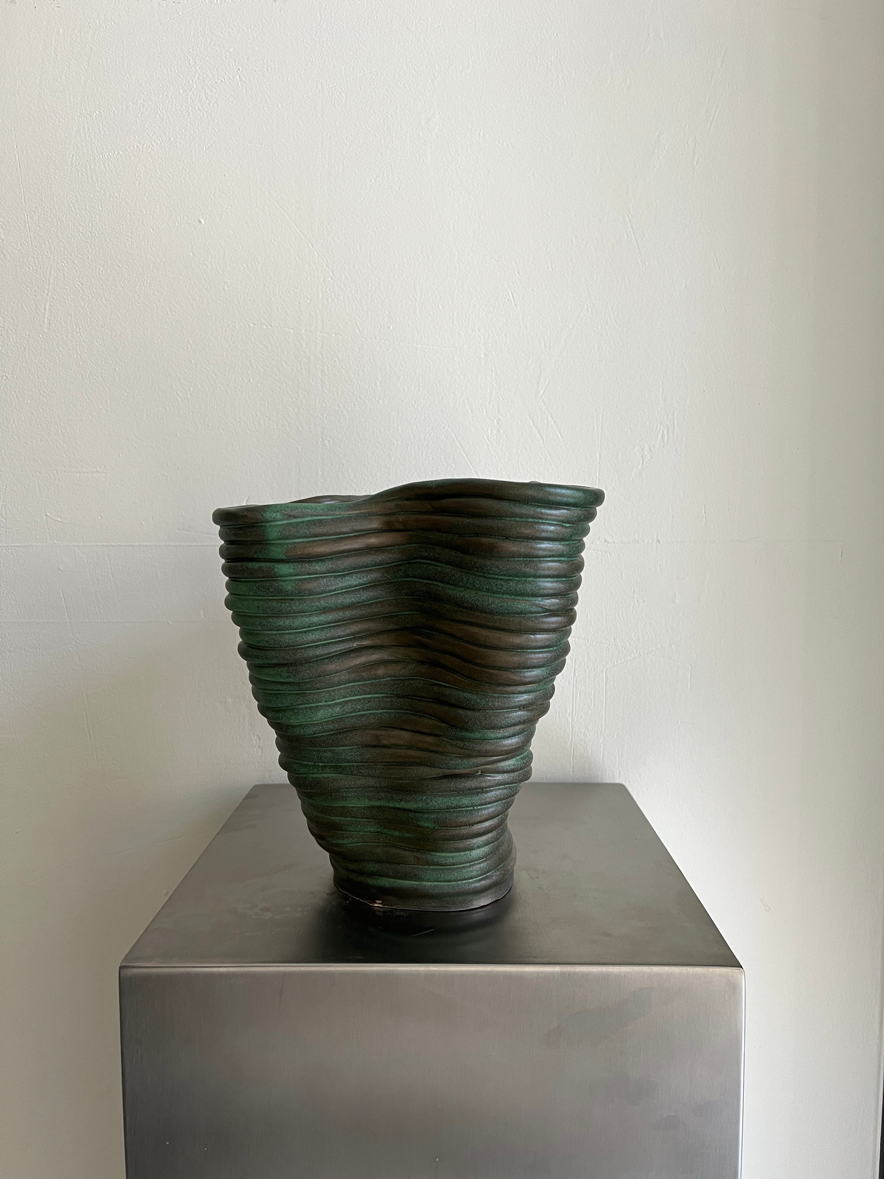 Handsculpted Ceramic Vase Antique Green — detail view