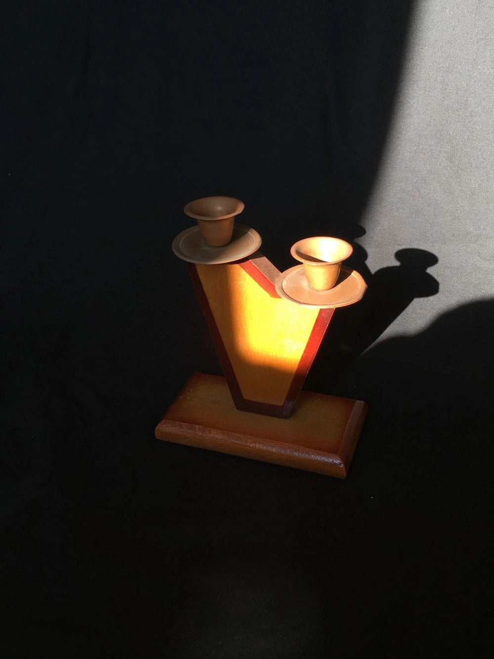 Vintage Art Deco Wood Candle Holder — lifestyle setting