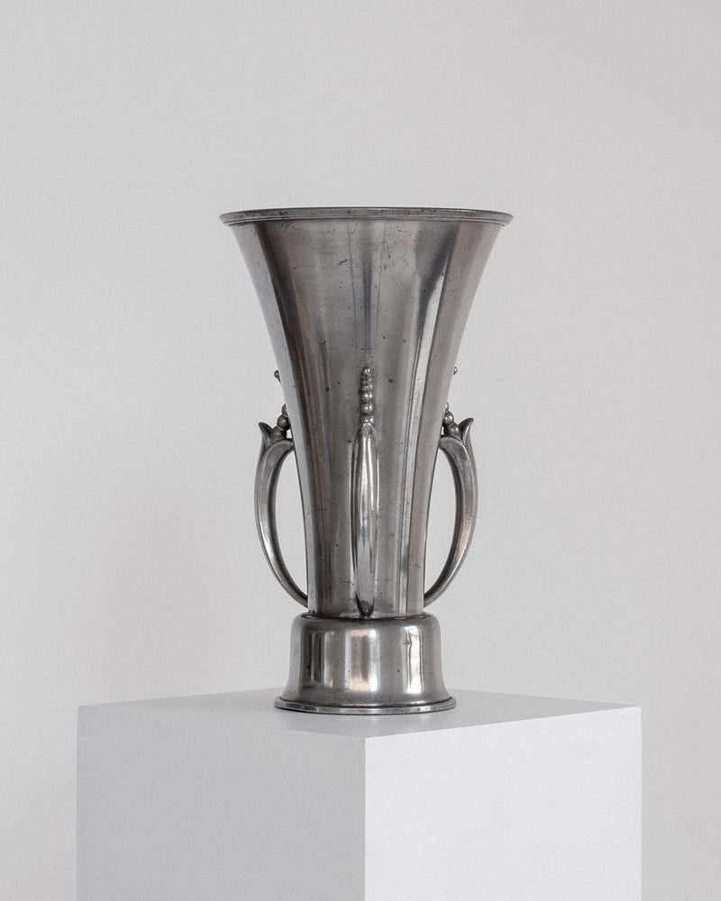 Art Deco pewter vase with curved handles by Ystad Metall