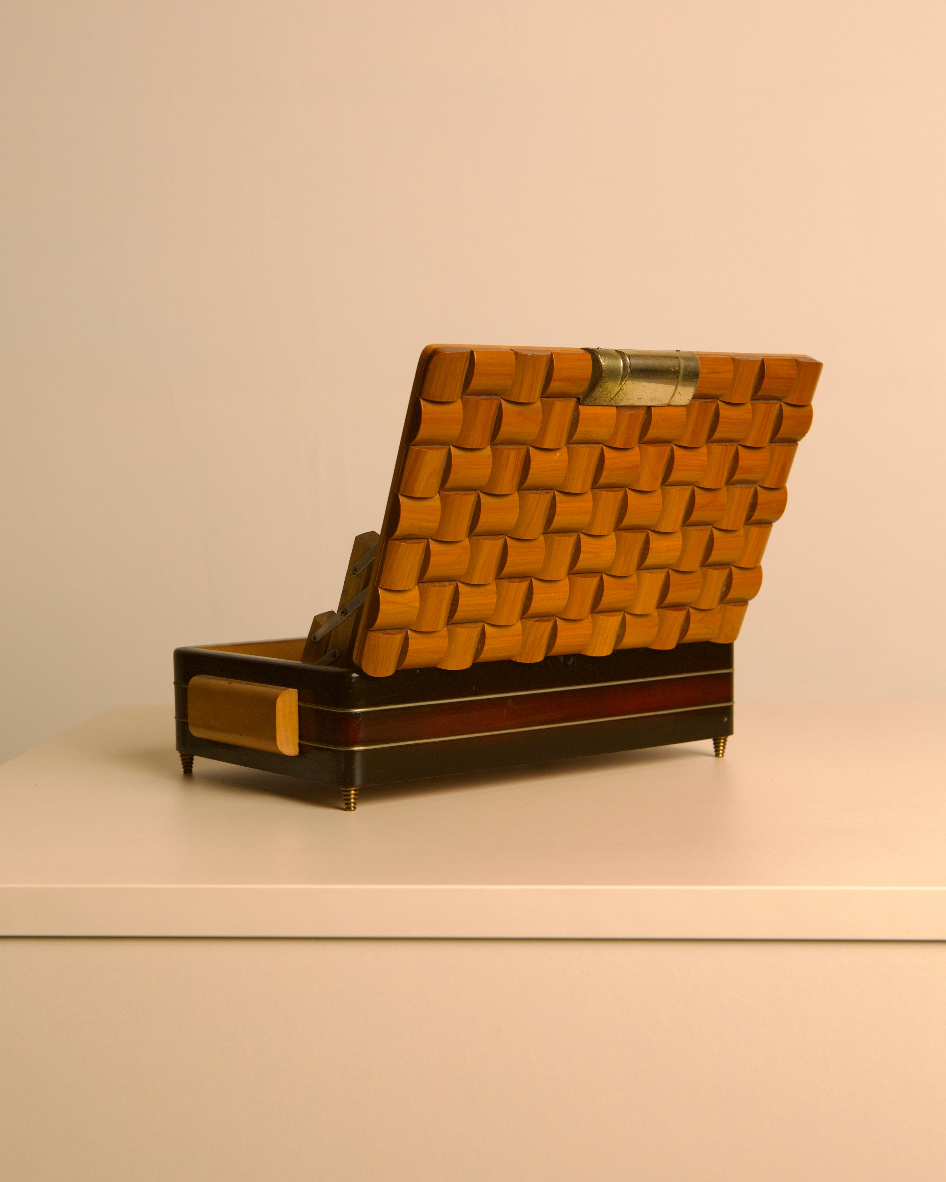 Italian Woven Wood & Brass Cigarette Box, 1970s — additional view
