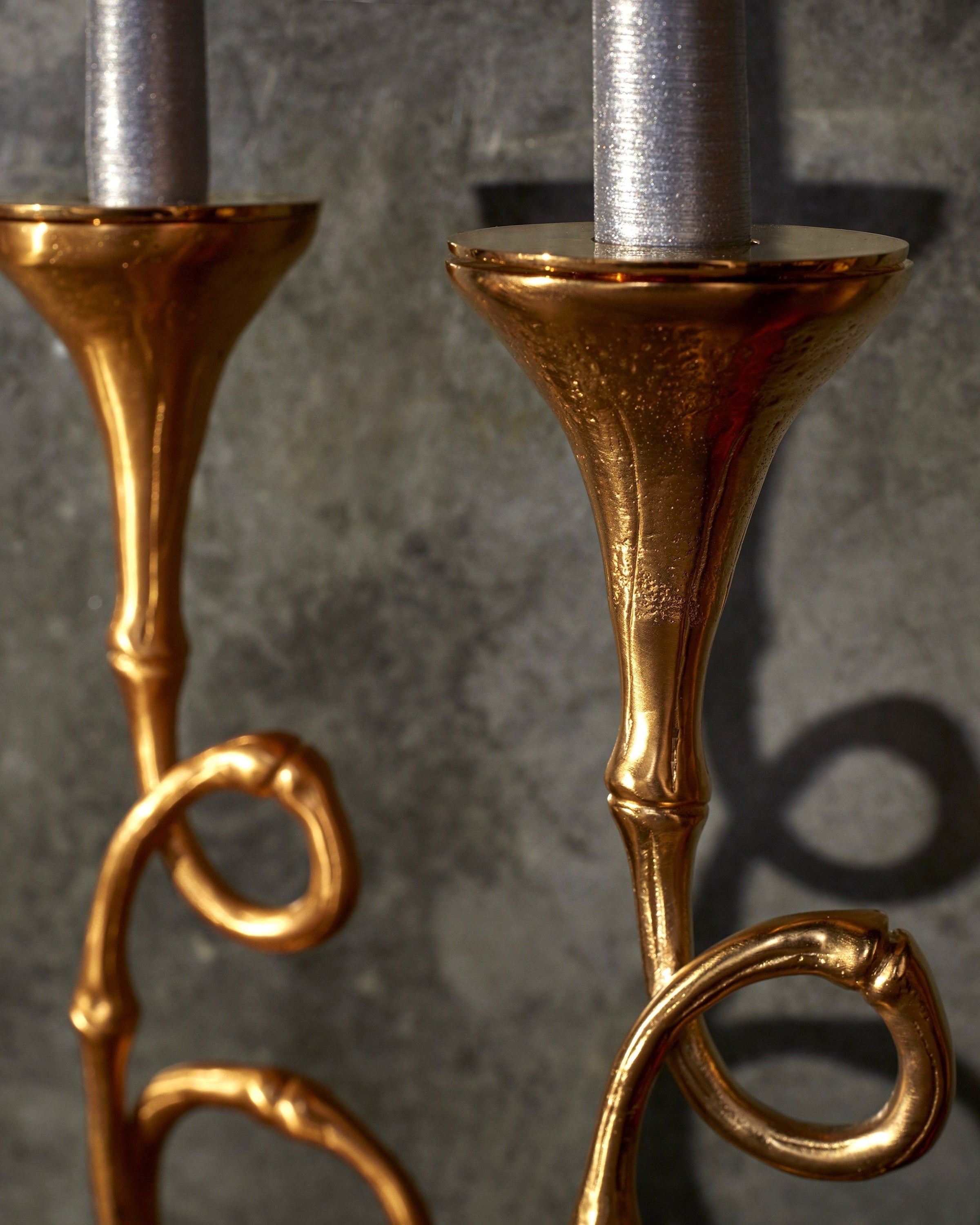 Evoca' Candleholders - Set of 2 — close-up of handcrafted gold metal detail