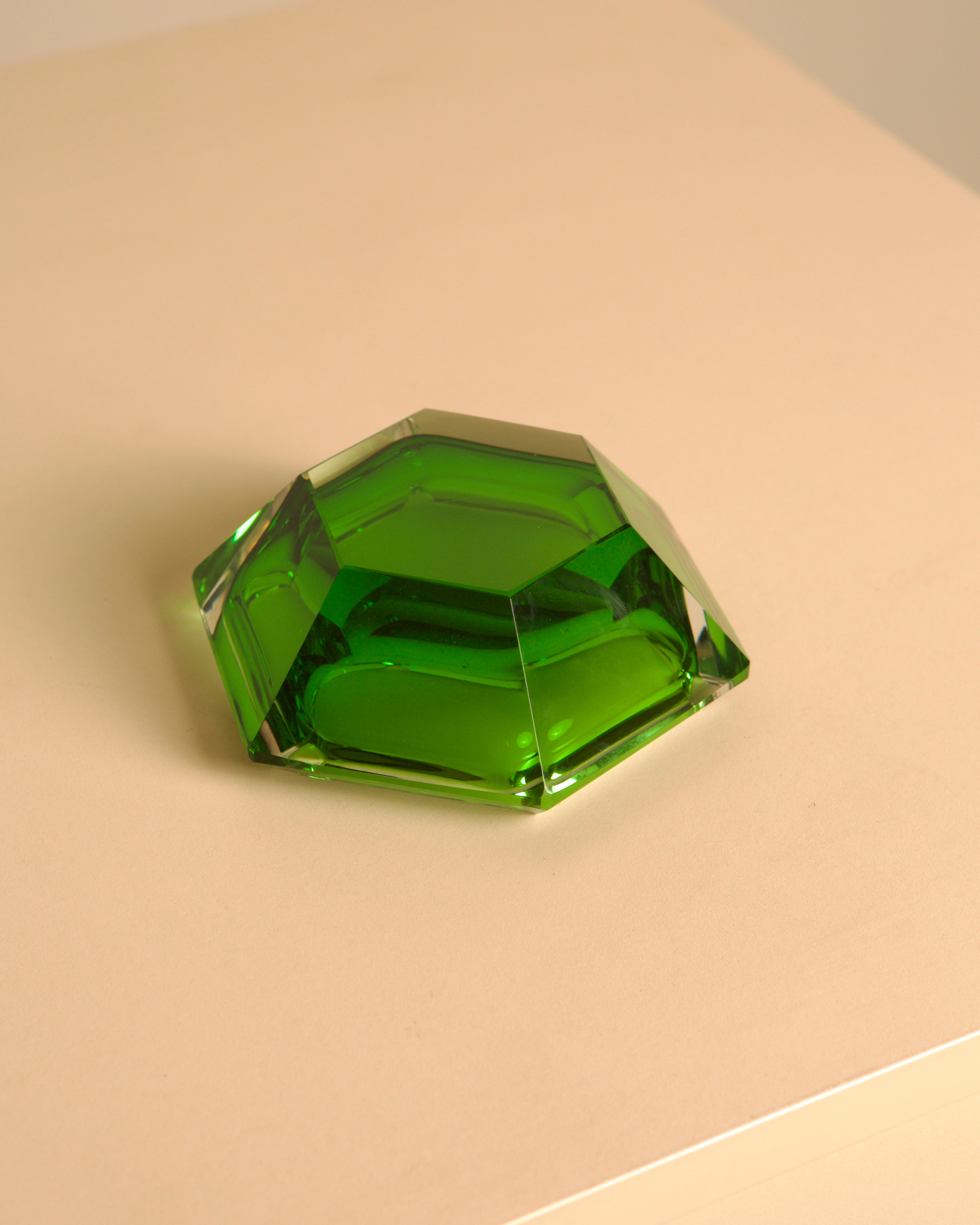 Italian Green Murano Glass Hexagonal Ashtray, 1980s — side angle
