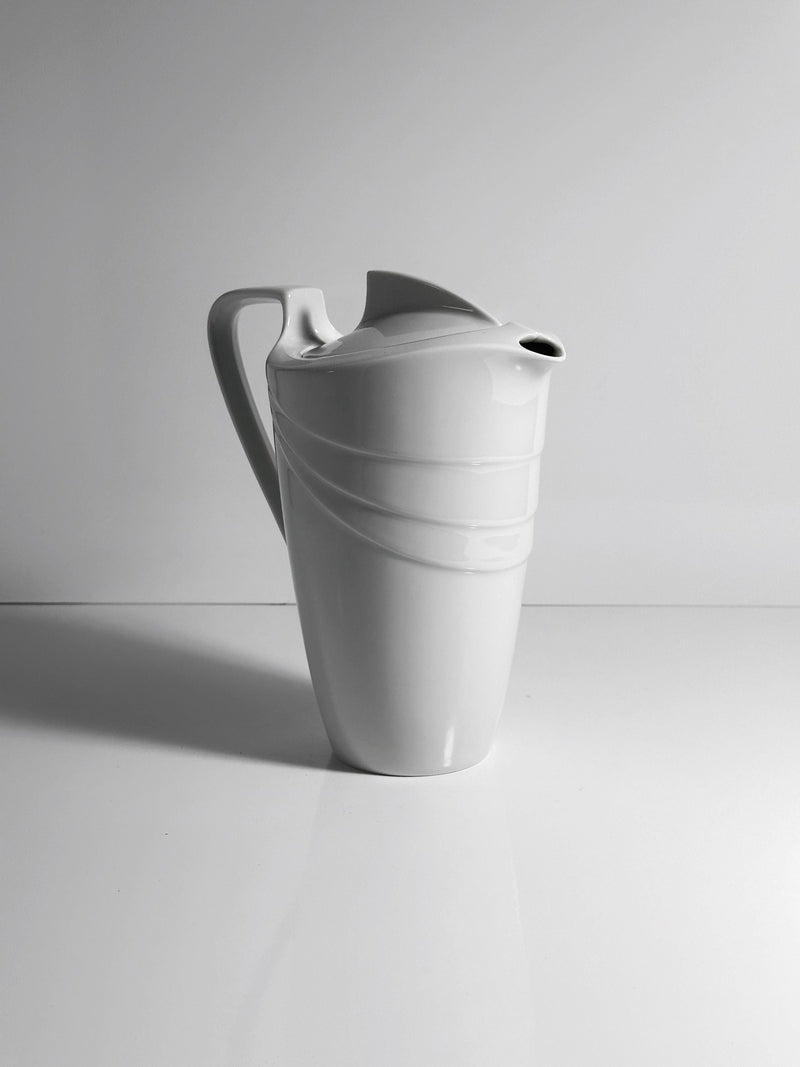 White Art Deco porcelain pitcher with angular geometric design