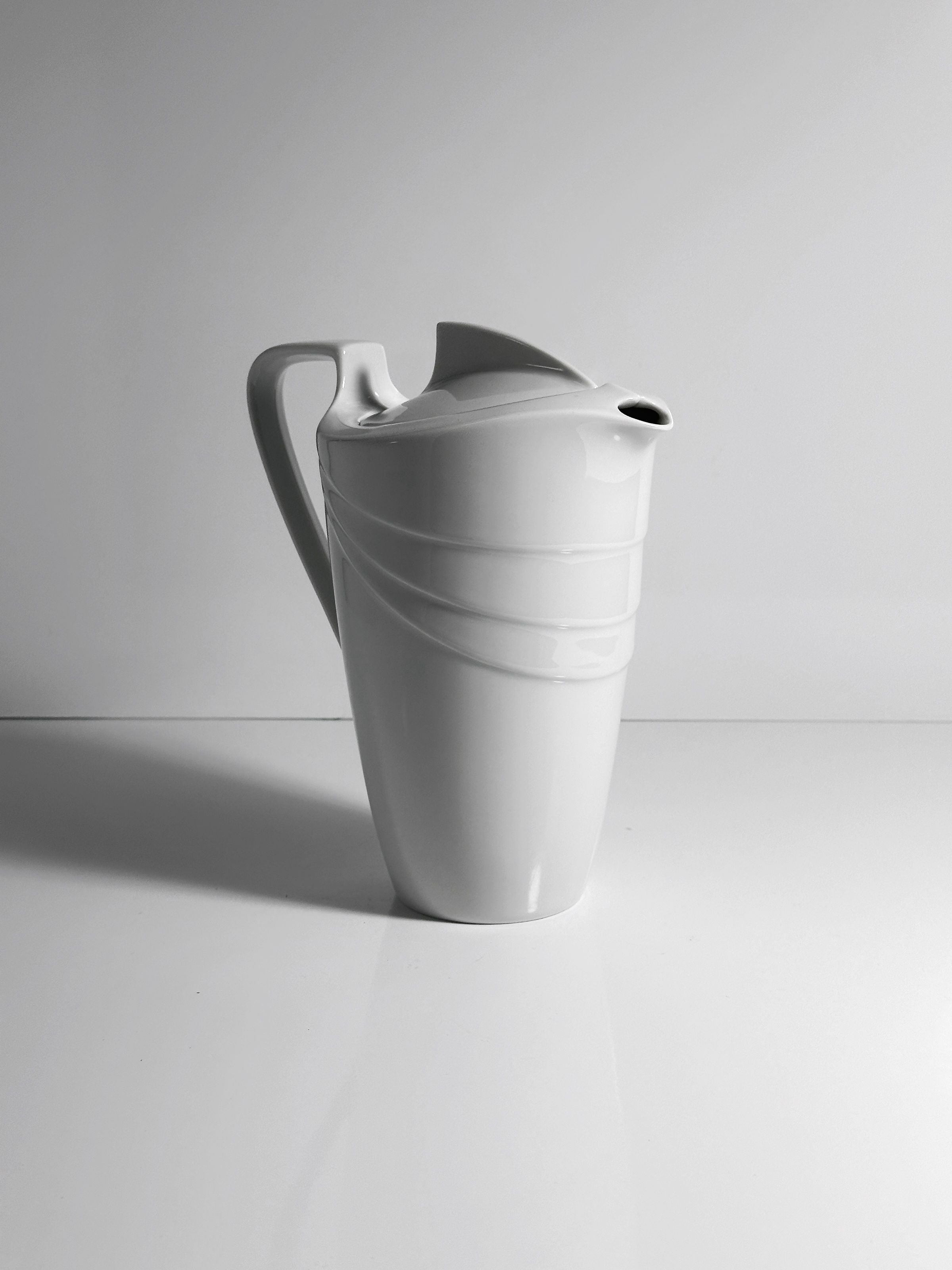 White Art Deco porcelain pitcher with angular geometric design