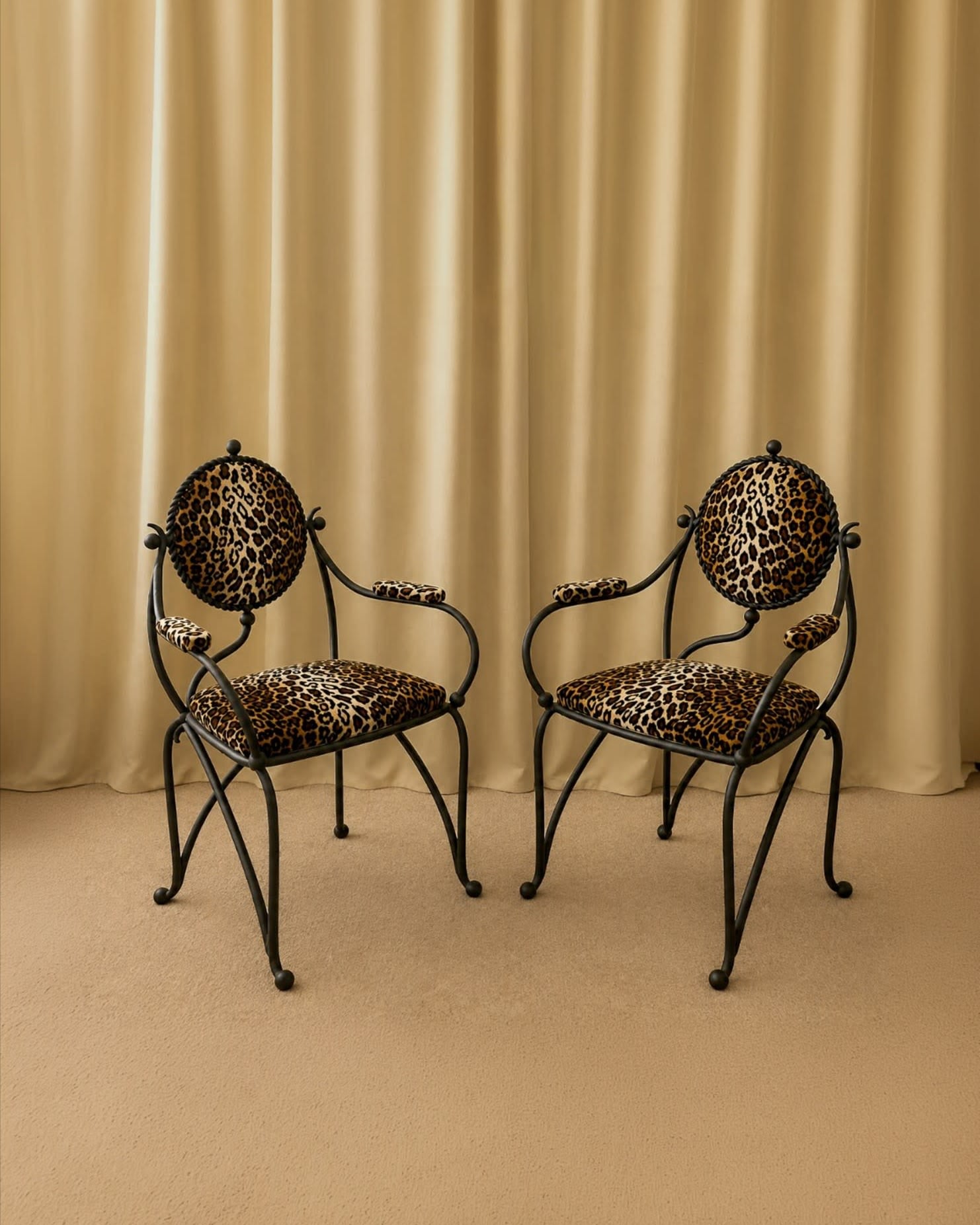 Pair of Galante Hammered Wrought Iron Armchairs — close-up