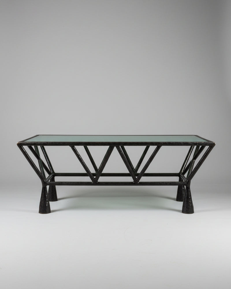 Zebra Coffee Table by Galerie Vauvart | The Oblist — black metal frame, glass top