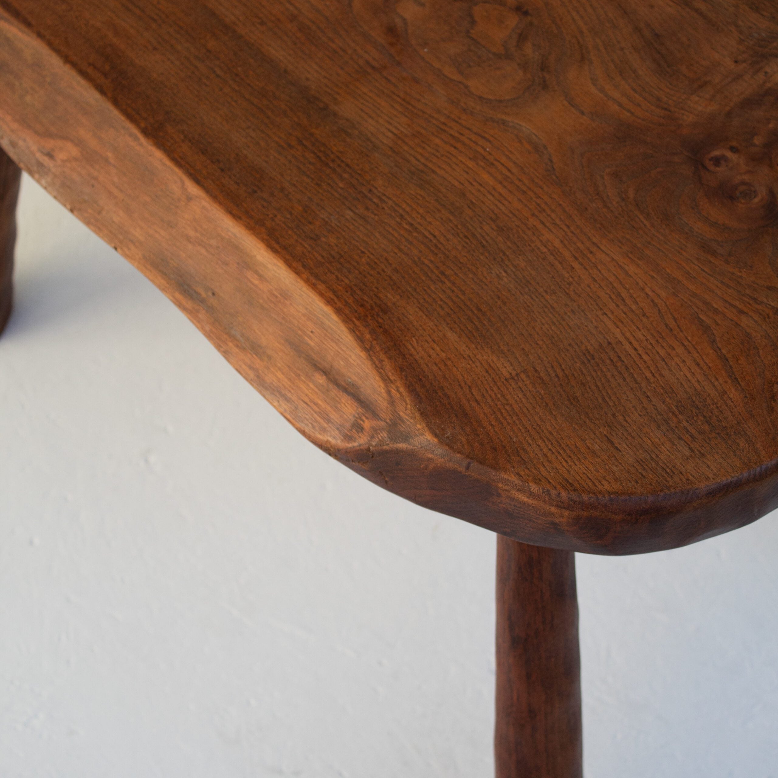 Brutalist Solid Wood Side Table in Oak — back view highlighting natural wood grain