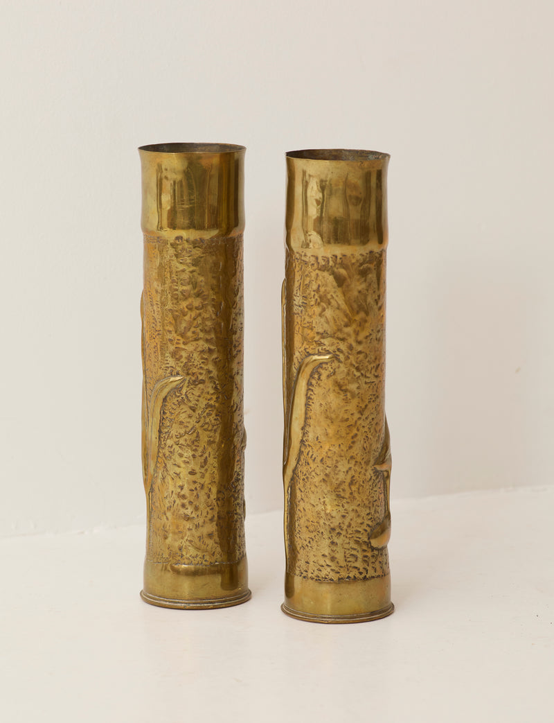 Set of 2 Vintage Vases in Metal Brass by DIG IN JAPAN | The Oblist — brass material, textured design