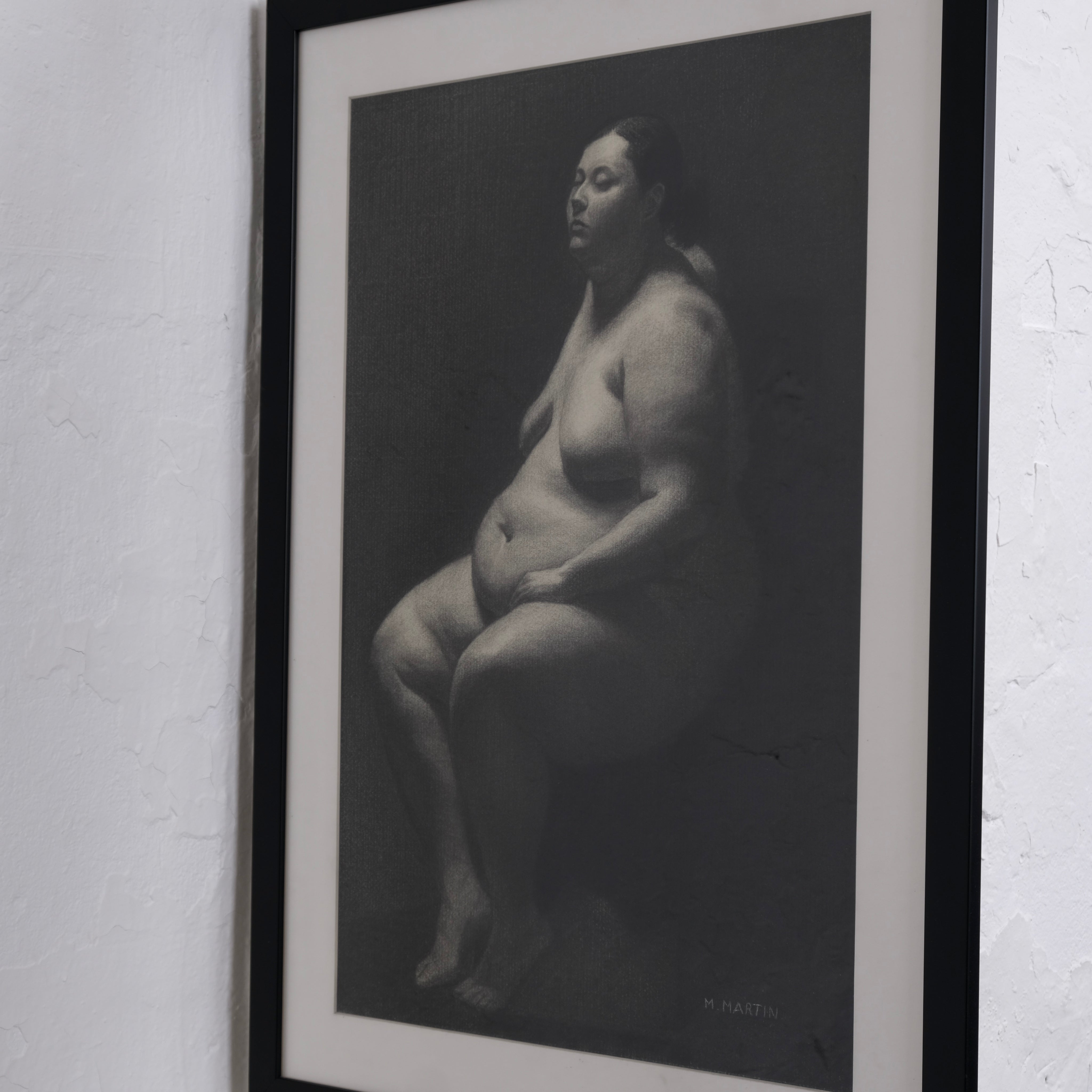 Mabel Martín Academic Nude Charcoal Drawing — close-up of framed artwork on wall