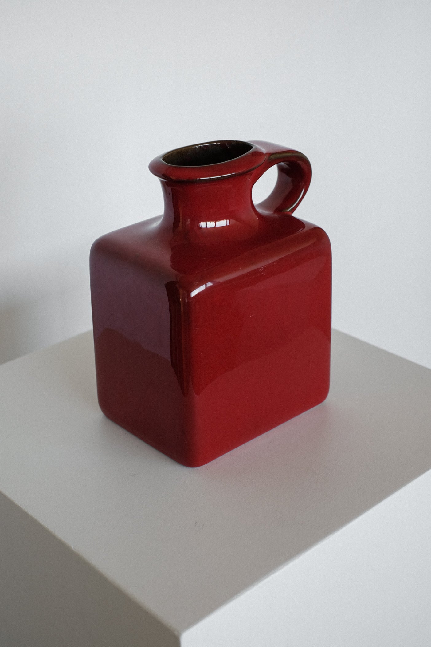 West German Mid-Century Ceramic Handle Vase by Gräflich Ortenburg — side angle