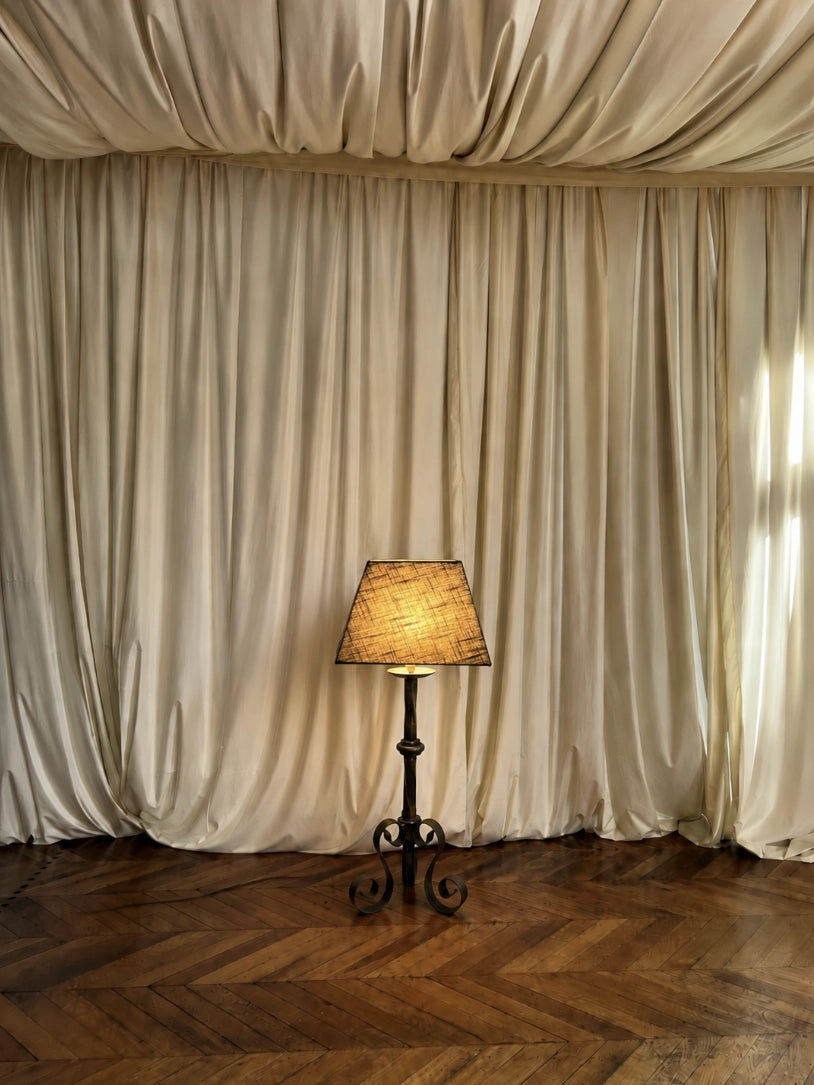1950s French Vintage Wrought Iron Table Lamp — side angle