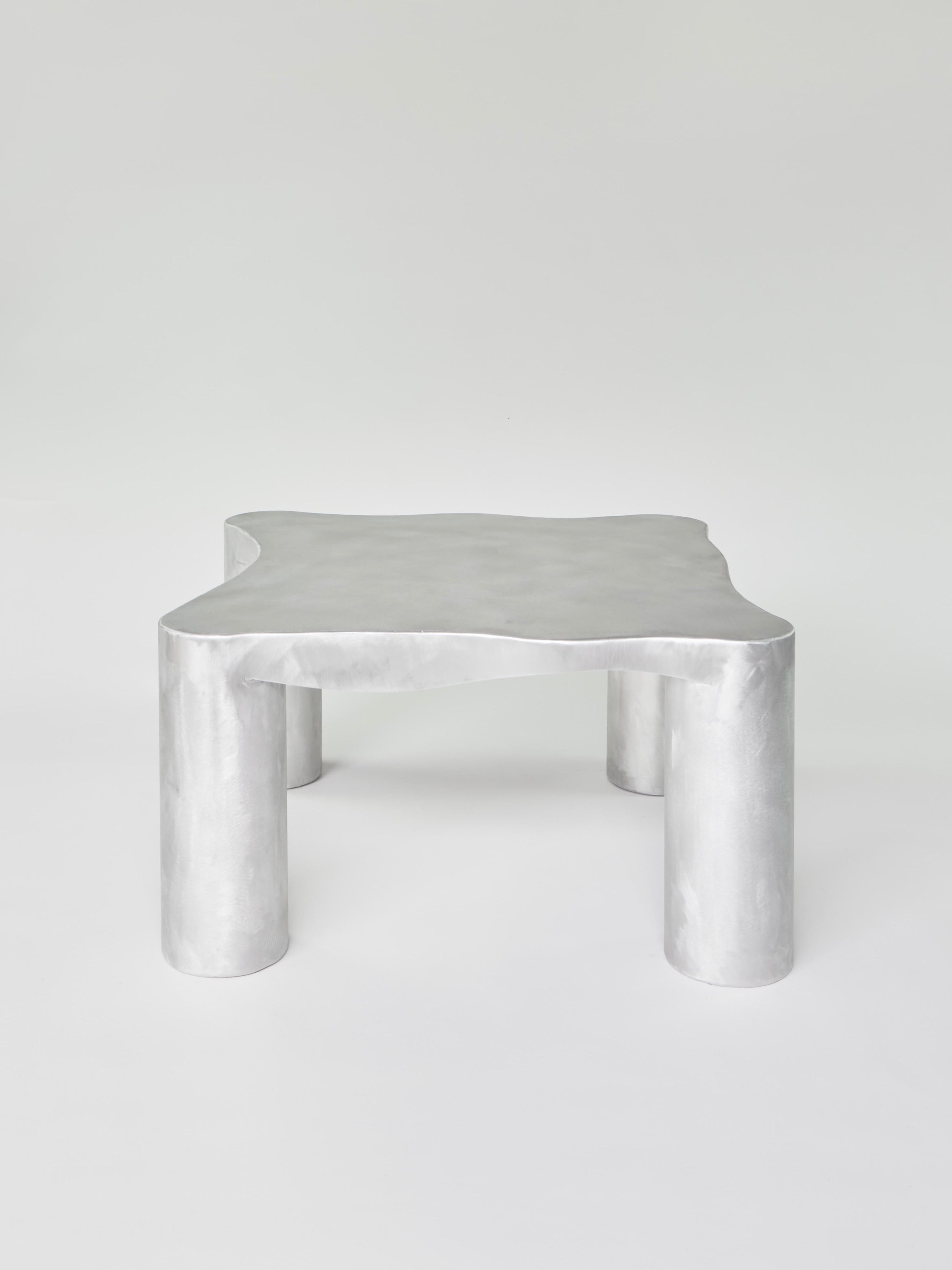 Contemporary Aluminium Coffee Table — front view of textured silver surface