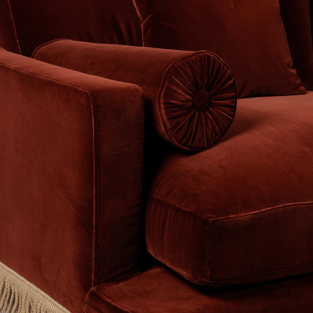 Orlando Sofa 230 cm - Velvet Sangria & Beige Houlès Fringe — detail view