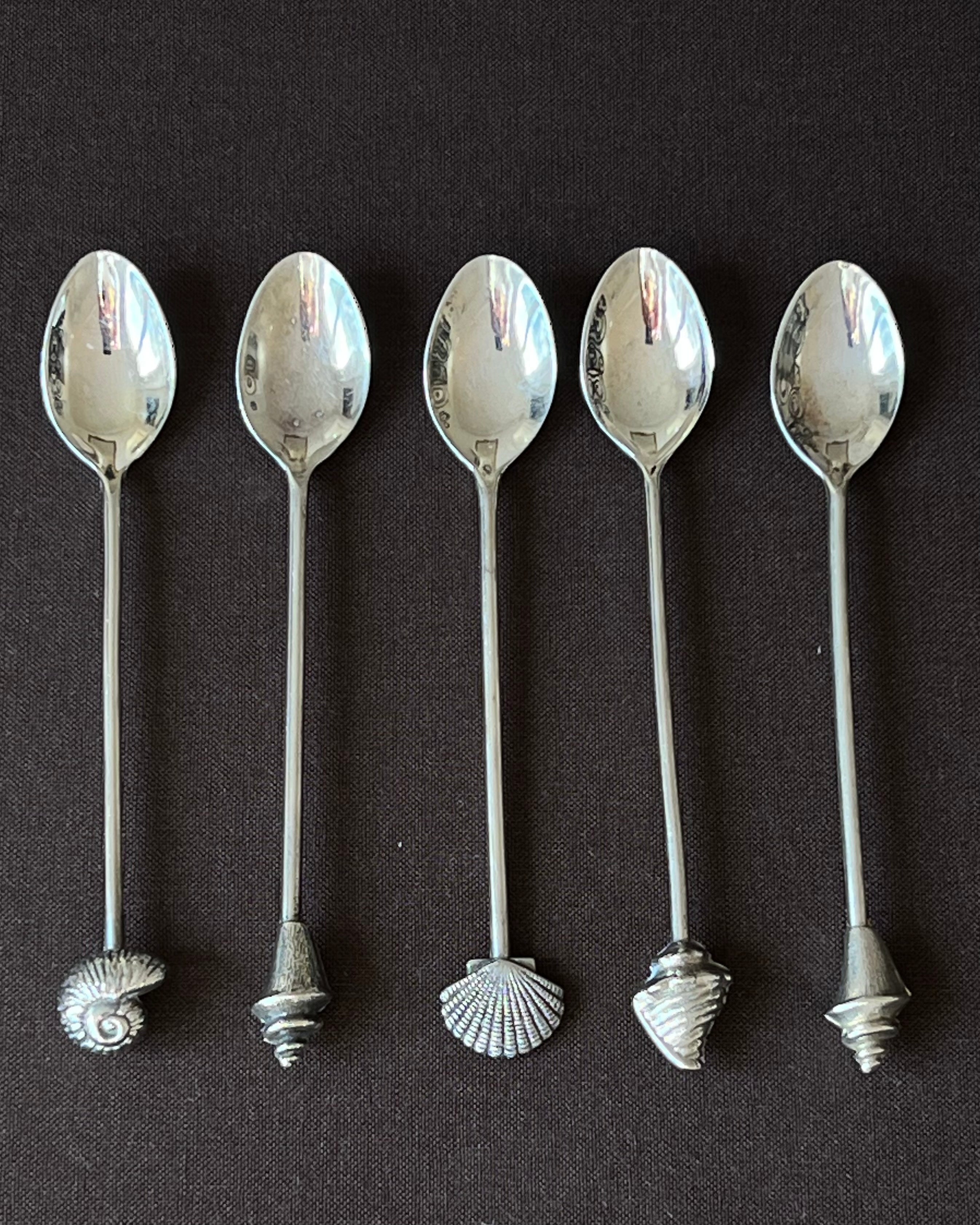 Silver Plated Shell Dessert Spoons — side angle
