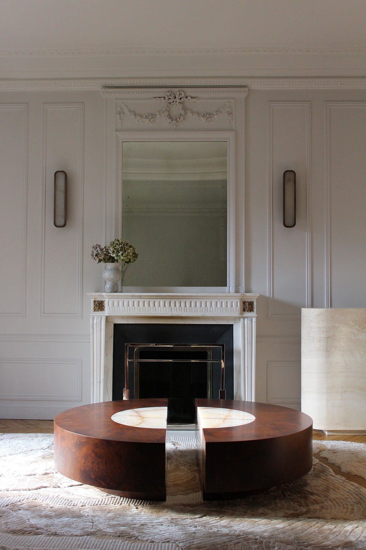 'Baci' Round Wood and Shell Onyx Table — side angle