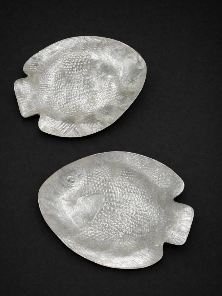 1970s France Vintage Mother Dish in Mother of Pearl (Pair) — lifestyle setting
