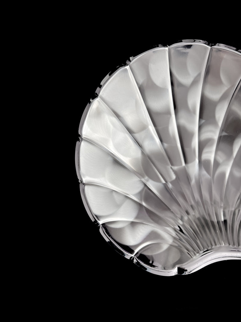 Vintage silver-plated shell dish detail showing scalloped ridges