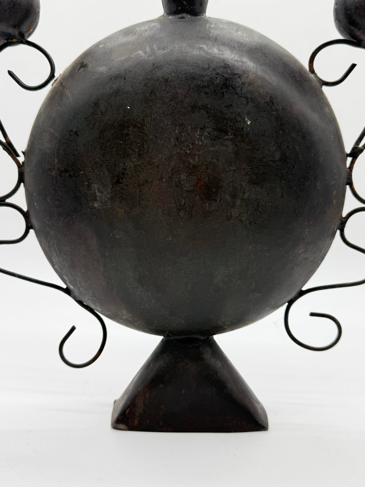 Bird-Motif Wrought Metal Vase, Handcrafted, 1960s — close-up