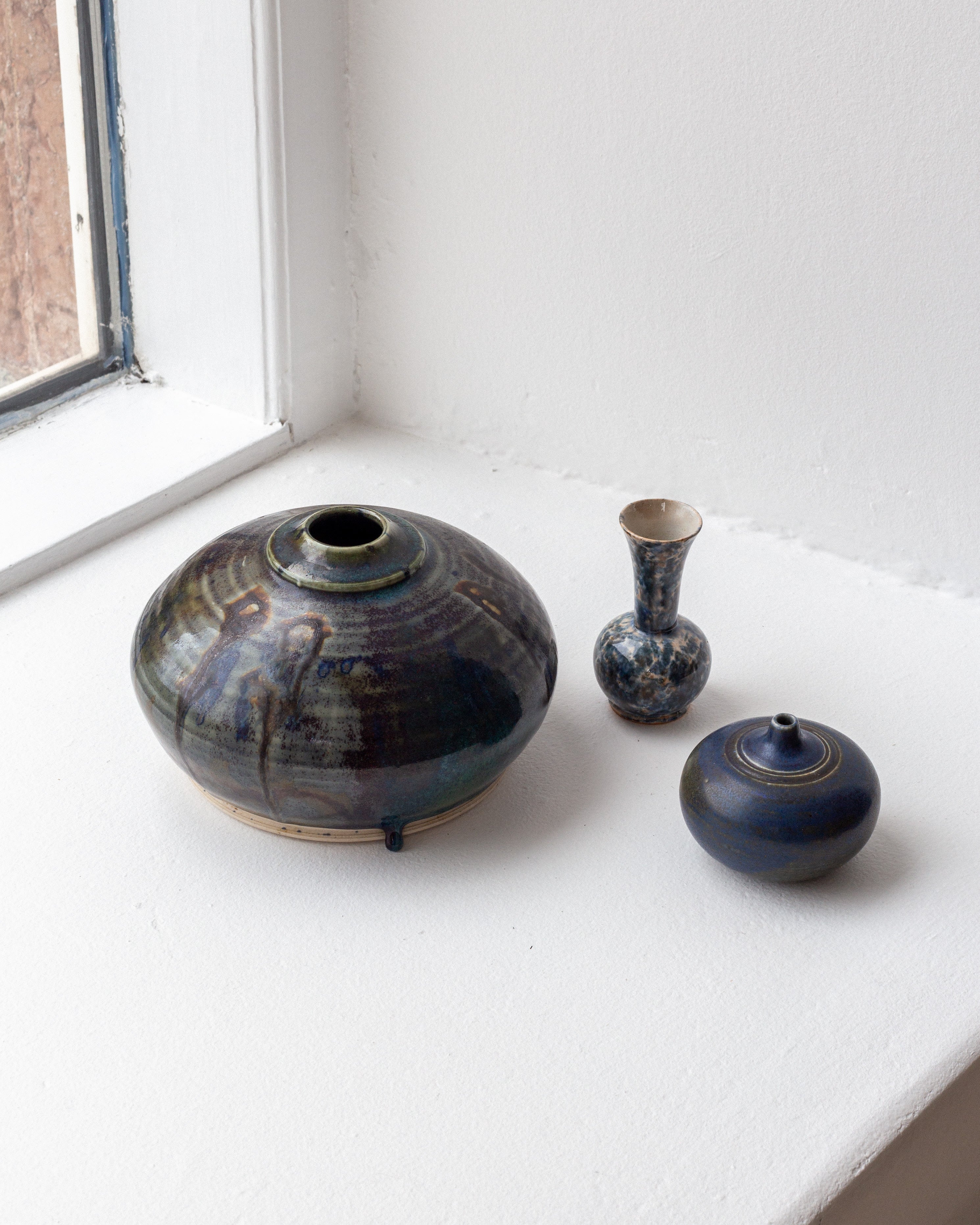 Studio Pottery Vase with Drip Glaze, Scandinavian Mid-Century