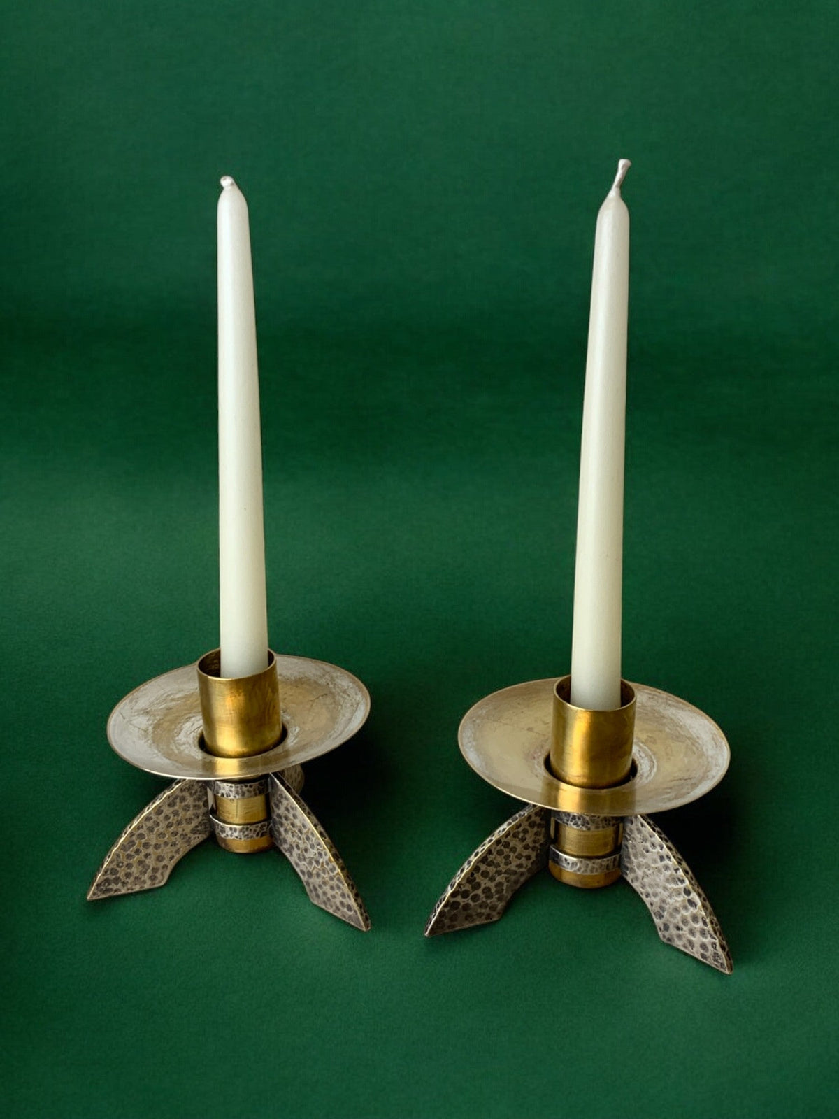 Pair of Brutalist candlesticks in brass, Denmark, 1970's by Malamar Studio | The Oblist