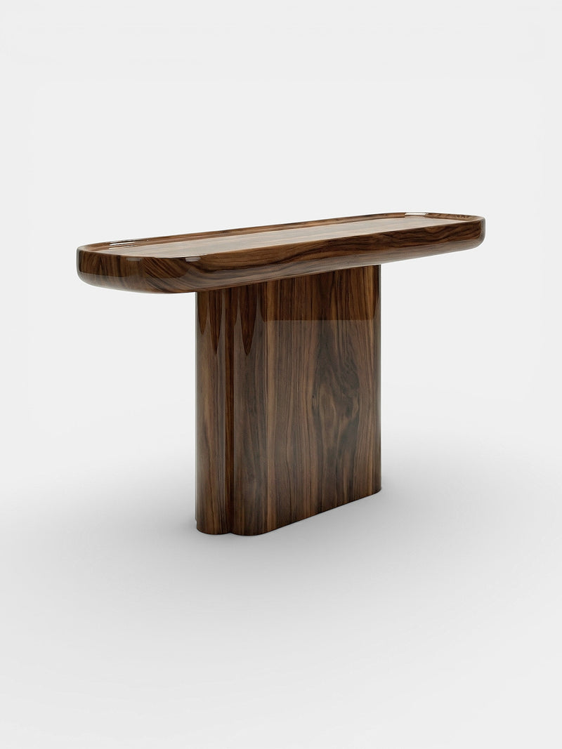 Ugo Wooden Console — close-up of polished walnut surface