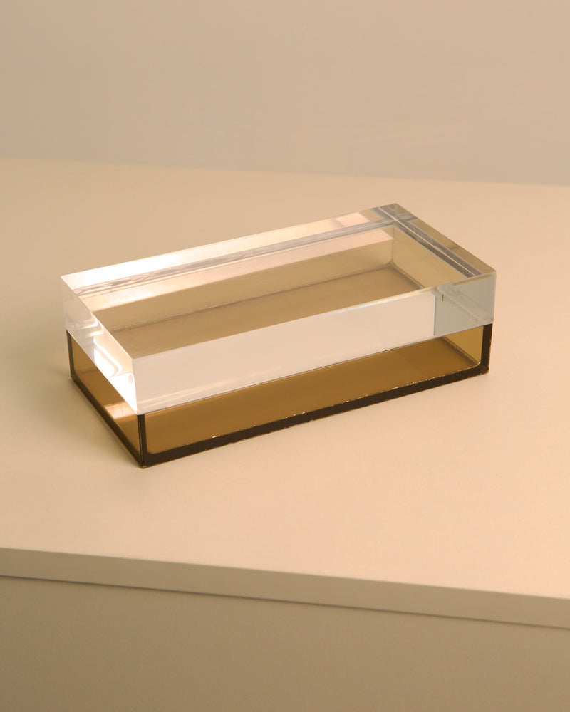 Italian 1970s plexiglass box with smoked and clear sections
