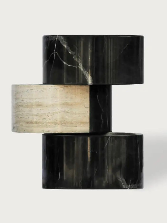 Umbral' Marble Side Table by Panorammma | The Oblist — black and beige marble design