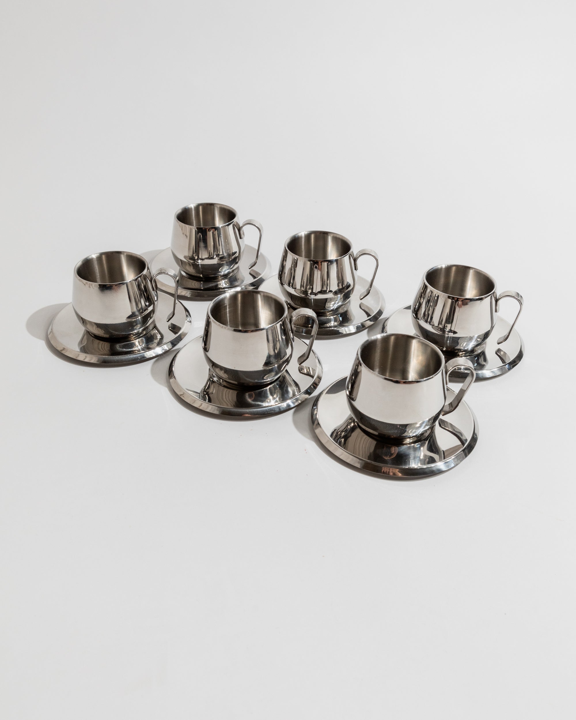 Elegant Vintage Coffee Set, 13 Pieces, Stainless Steel, Design by Gnutti Italy 1980s, Gift — arranged on white background sho