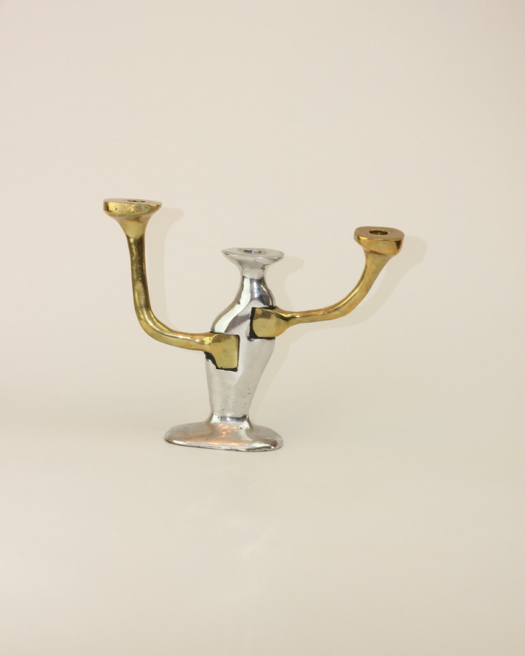 Brutalist Candleholder — top view of mixed metal design
