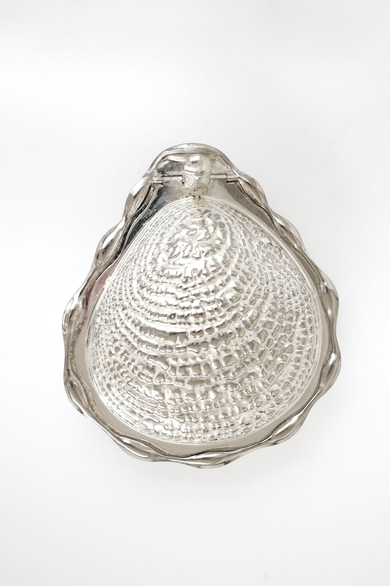Large Shell Butter Dish — top view of textured silver surface