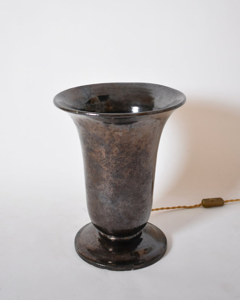 Vallauris Large Basin Lamp, 1940s by Barracuda Interiors | The Oblist — handcrafted ceramic, dark metallic finish