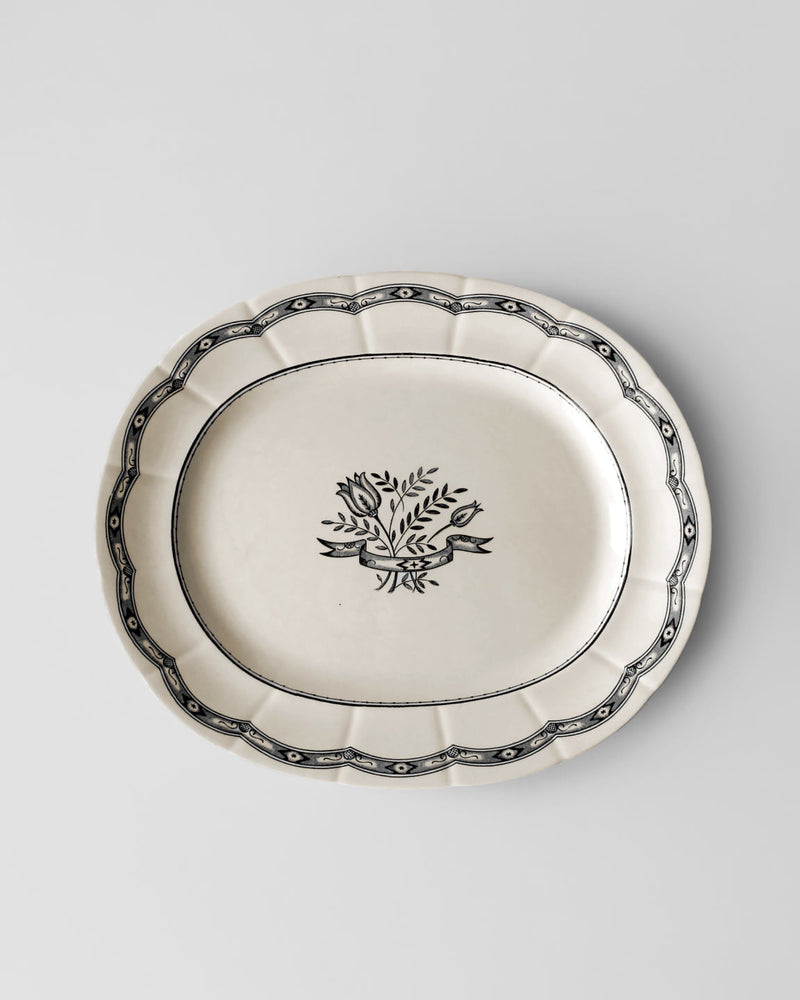 Vintage Gustavsberg oval ceramic serving platter with floral motif