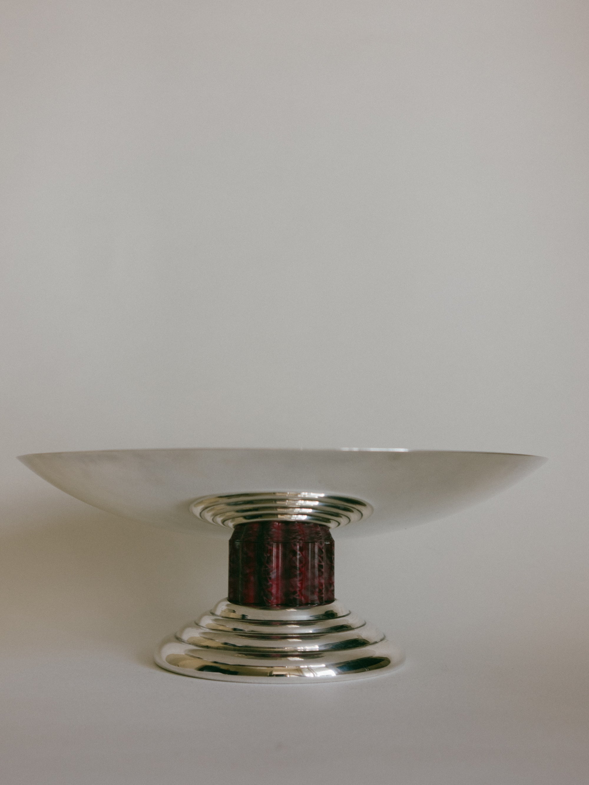 Jean Puiforcat Archival French Art Deco Silver-Plated and Red Lacquer Tazza Centerpiece — in context