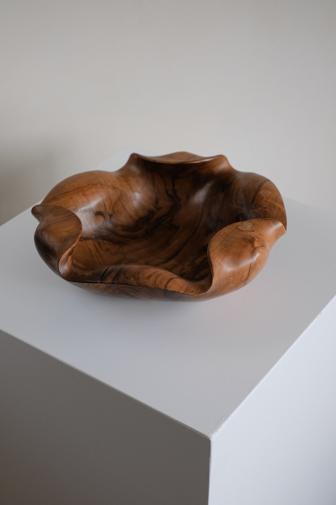 Wooden Bowl, 1960s — side angle showing handcrafted wooden texture