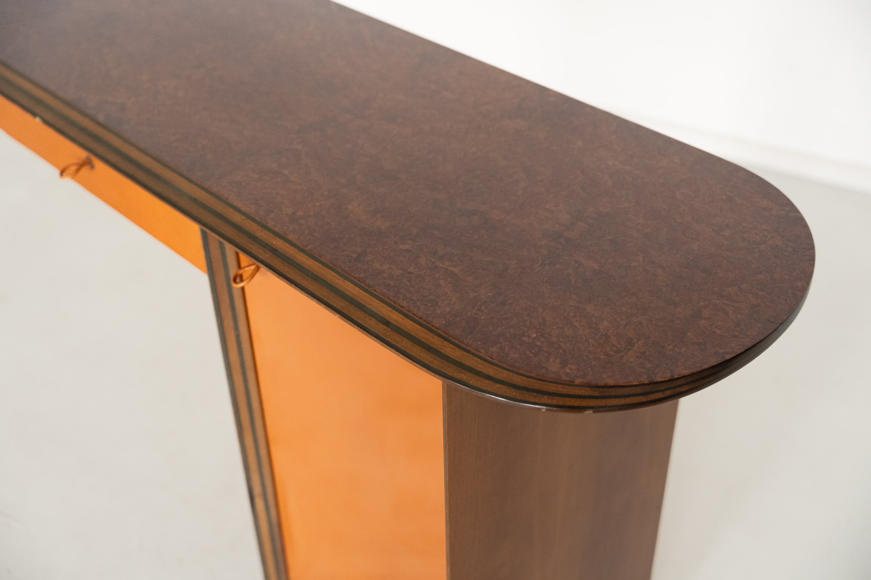 Artona Console by Afra & Tobia Scarpa for Maxalto — back view highlighting wood and orange finish