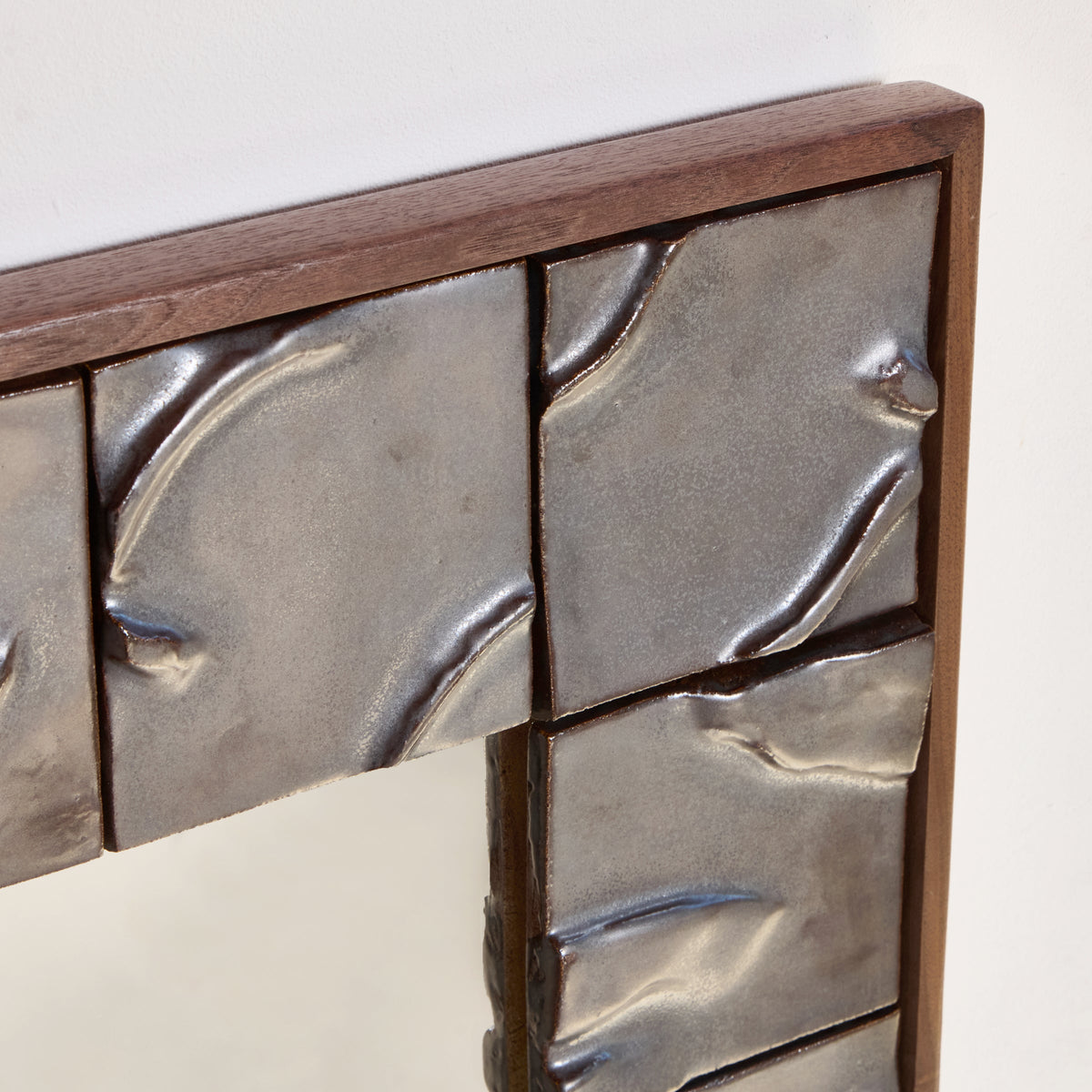 large artisanal ceramic tiled mirror — close-up