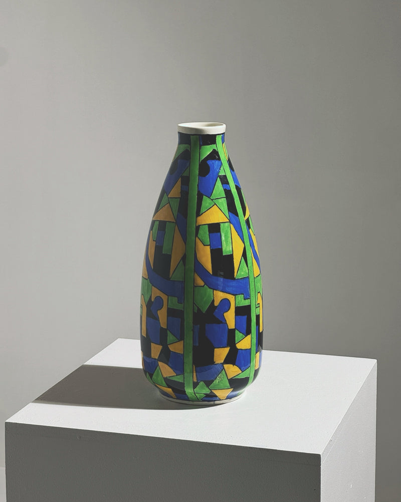 Art Deco geometric vase by Charles Catteau with colorful mosaic pattern