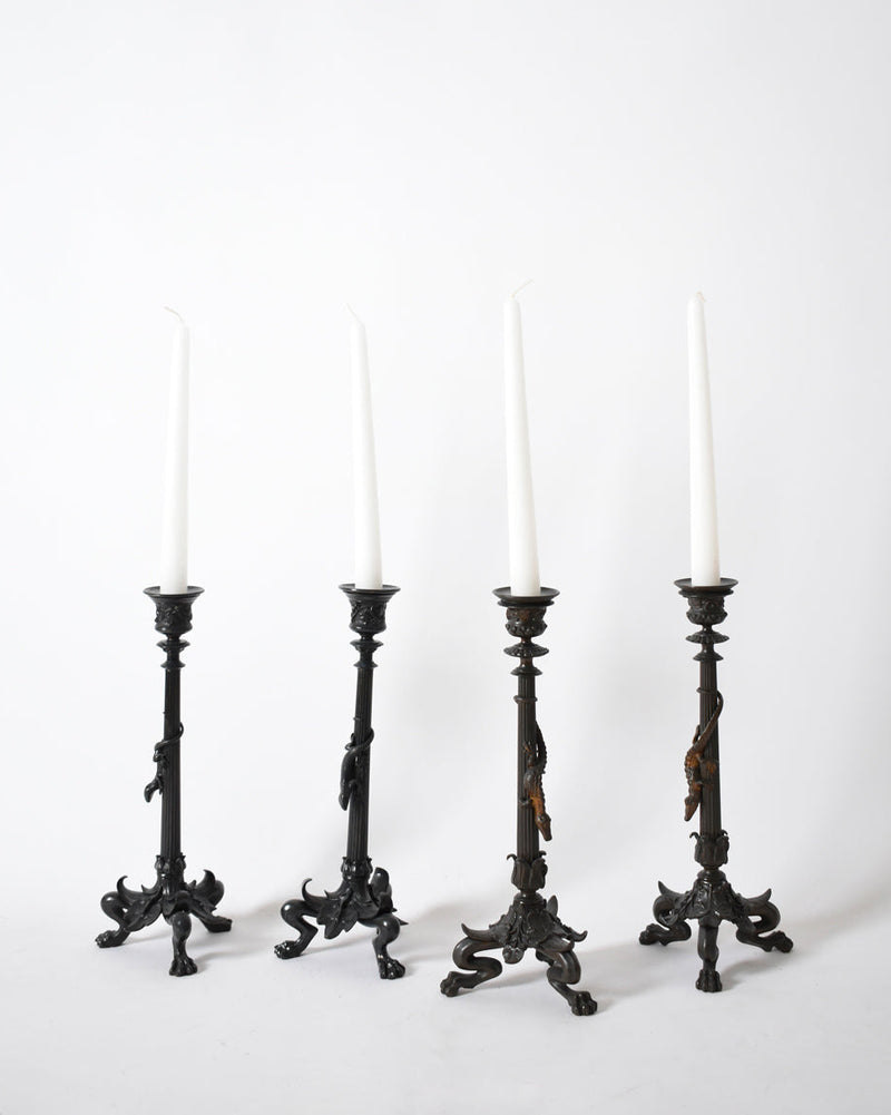 Set of four tripod zoomorphic bronze candleholders, XIXth c. by Barracuda Interiors | The Oblist