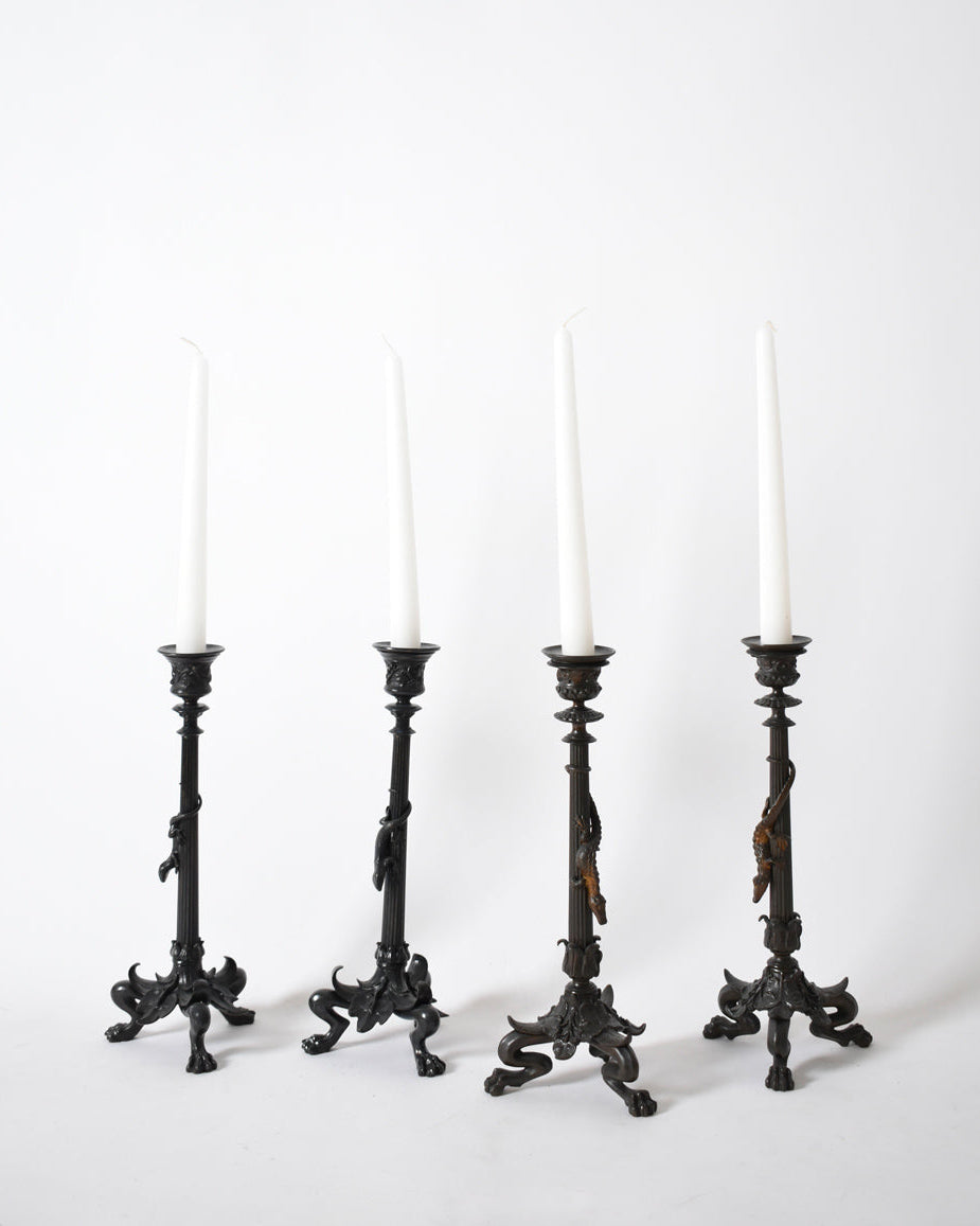 Set of four tripod zoomorphic bronze candleholders, XIXth c. by Barracuda Interiors | The Oblist
